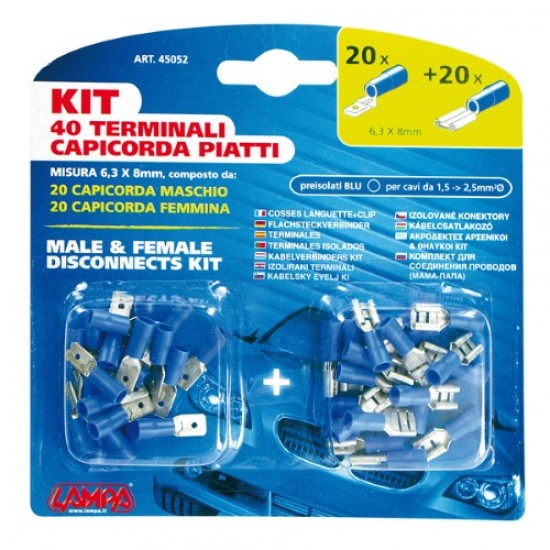 ΑΚΡΟΔΕΚΤΑΚΙΑ LAMPA ΑΡΣΕΝΙΚΑ-ΘΗΛΥΚΑ (20-20τμχ) 6.3x8mm ΜΠΛΕ
