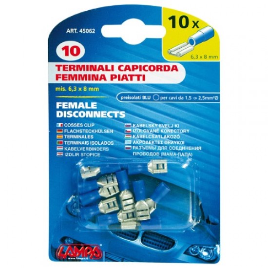 ΑΚΡΟΔΕΚΤΑΚΙΑ LAMPA ΘΗΛΥΚΑ 6.3x8mm 10τμχ ΜΠΛΕ