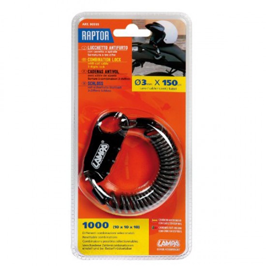 ΚΛΕΙΔΑΡΙΑ ΚΡΑΝΟΥΣ LAMPA RAPTOR ΣΥΡΜΑΤΙΝΗ ΣΠΙΡΑΛ 150cm ΜΑΥΡΗ